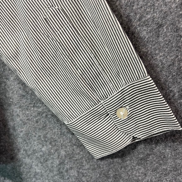 Tulip Striped Button Front Shirt Top L Black White Tiered Pockets Long Sleeve - Picture 7 of 7